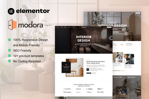 Modora Modora - Interior Design & Architecture Service Elementor Pro Template Kit - Image 1