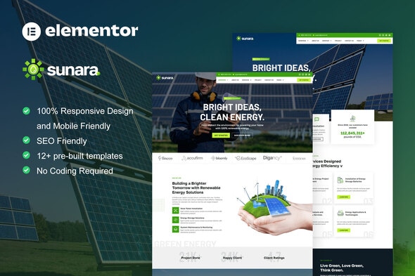 Sunara Sunara - Solar & Renewable Energy Elementor Pro Template Kit - Image 1